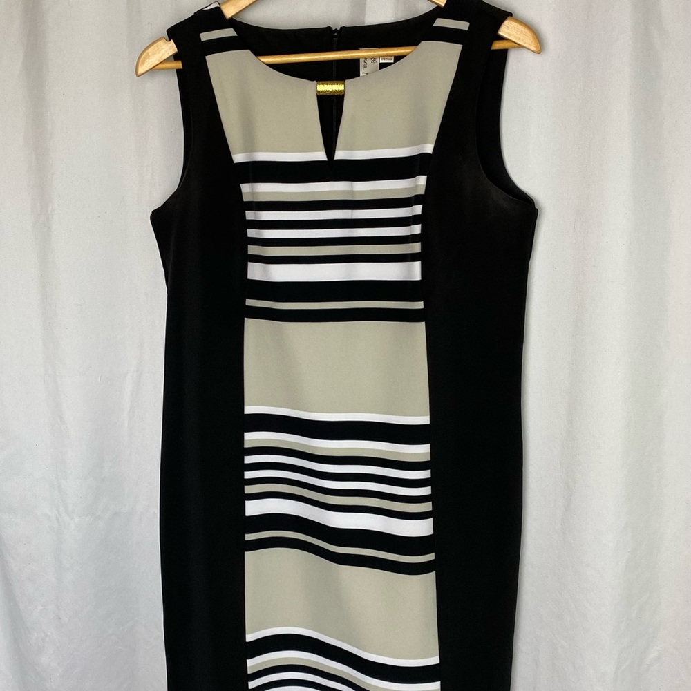 Beige and Black Striped Dress Size 12 Excellent Condition